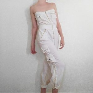 Bebe White Strapless Utility Cargo Pocket Jumpsuit